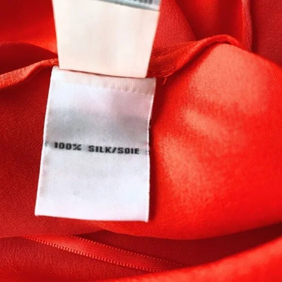 DIANE VON FURSTENBERG ESTI RED SILK ROLLED TAB SLEEVE BLOUSE - 2 - Picture 12 of 12